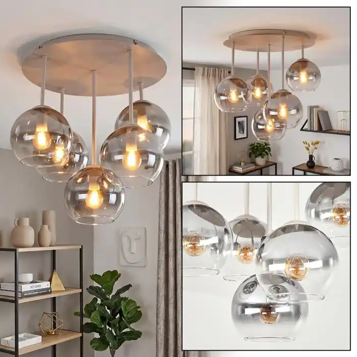 Koyoto ronde 5-lichts opbouw plafondlamp met bolkappen ø 45 cm voor woonkamer Merkproduct