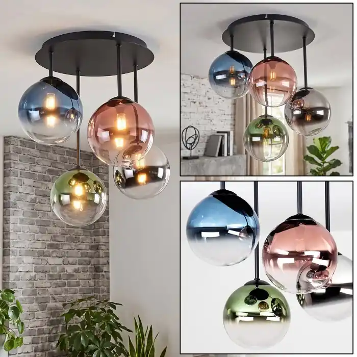 Beperkte Voorraad Chehalis 4-lichts plafondlamp met bolvormige kappen, G9, ø 41 cm, retro