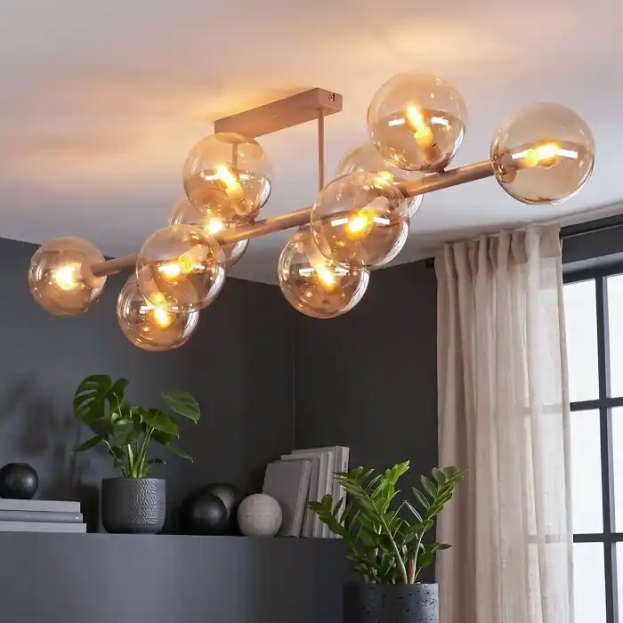Nieuw Gastor plafondlamp met bolkappen, 10-lichts, retro stijl voor woonkamer