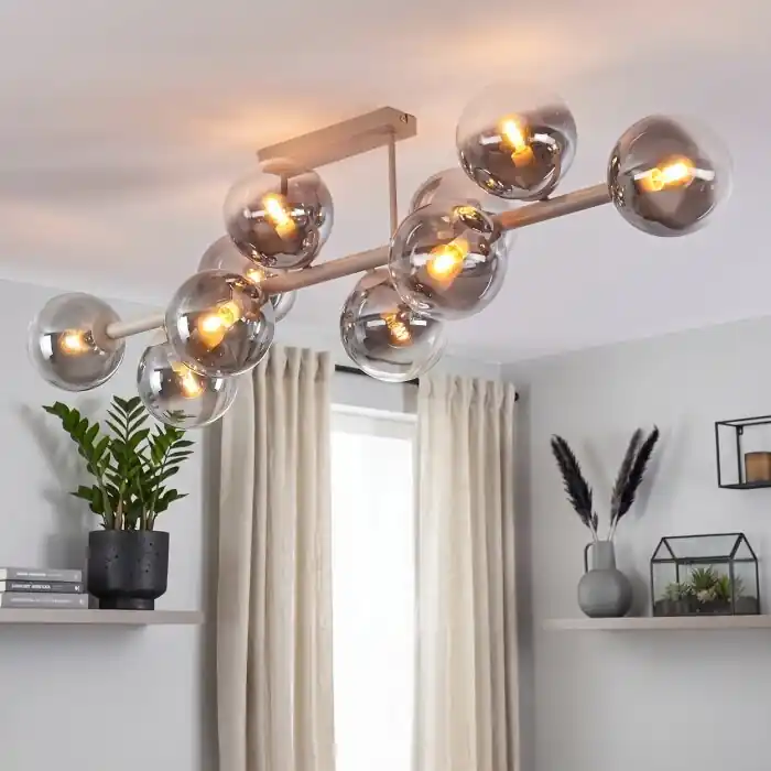 Gastor 10-lichts plafondlamp met bolvormige kappen voor woonkamer en eetkamer Tijdelijk Beschikbaar