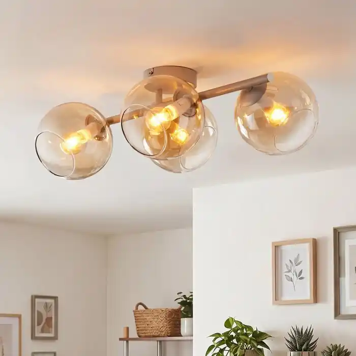 Veilige Betaling Koyoto 4-lichts plafondlamp met bolkappen op balk voor woonkamer en eetkamer