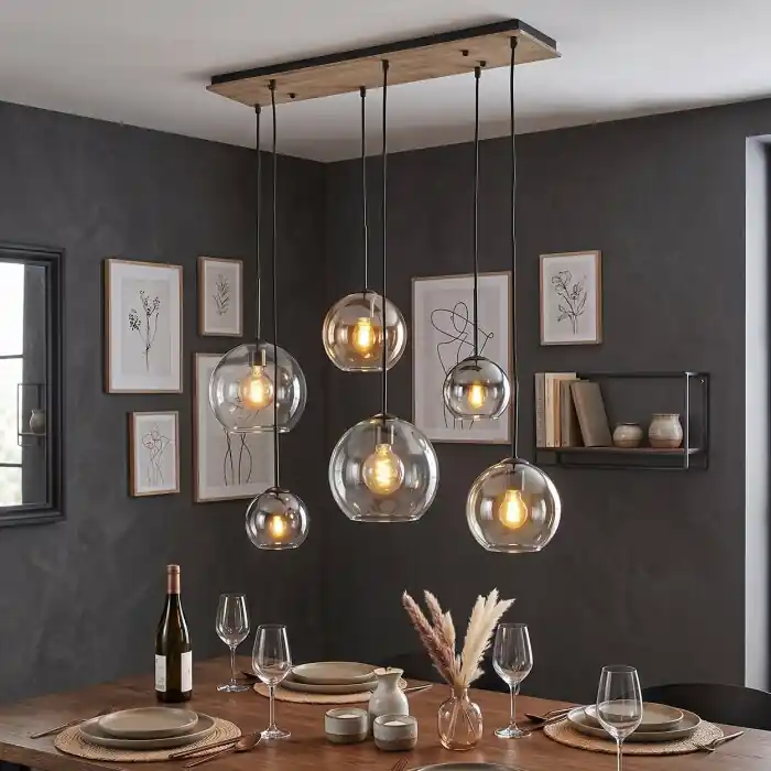 Koyoto 6-lichts hanglamp voor eettafel met bolvormige pendels, E27 Aanbieding