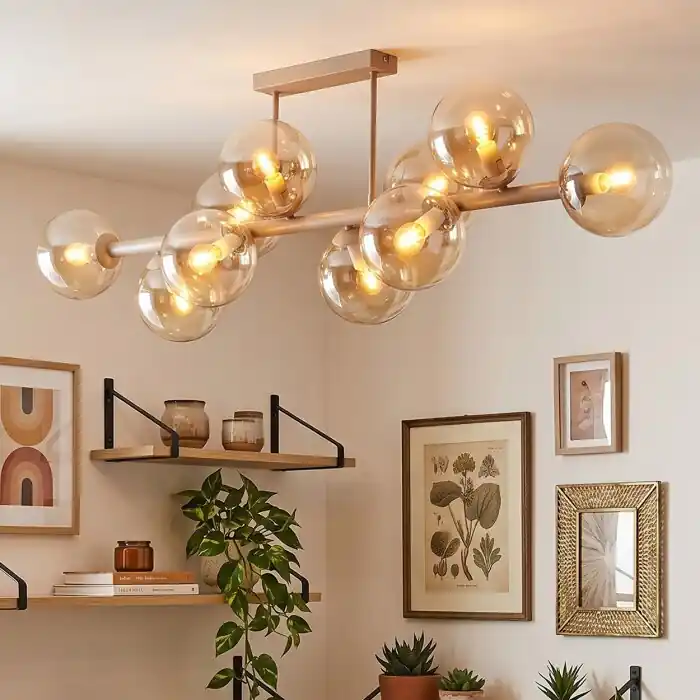 Gastor 10-lichts plafondlamp met bolvormige kappen, E14, modern retro Snelle Levering