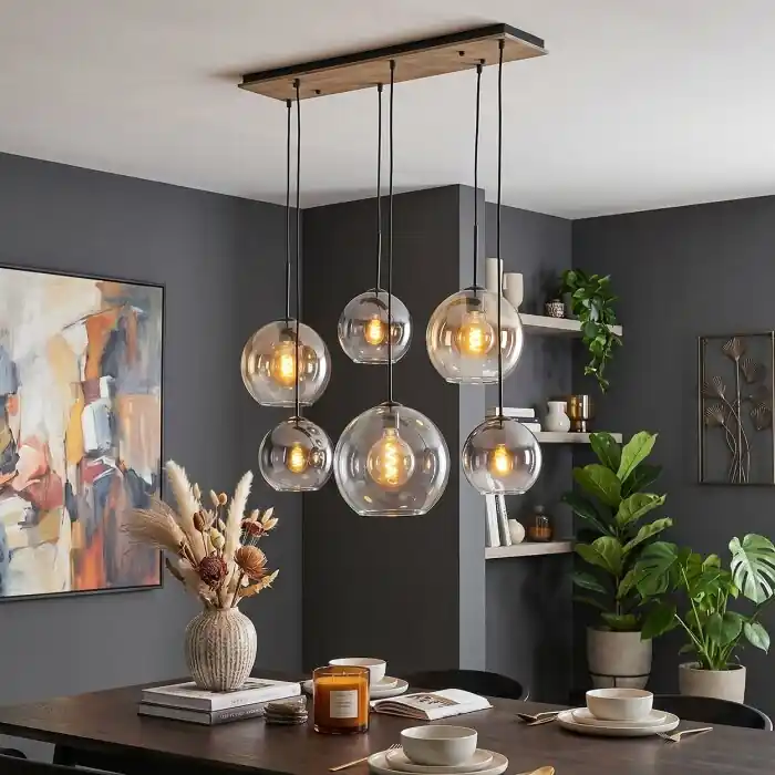 Koyoto hanglamp met 6 lichtpunten, bolvormige kappen voor eettafel en hal Meest Verkocht