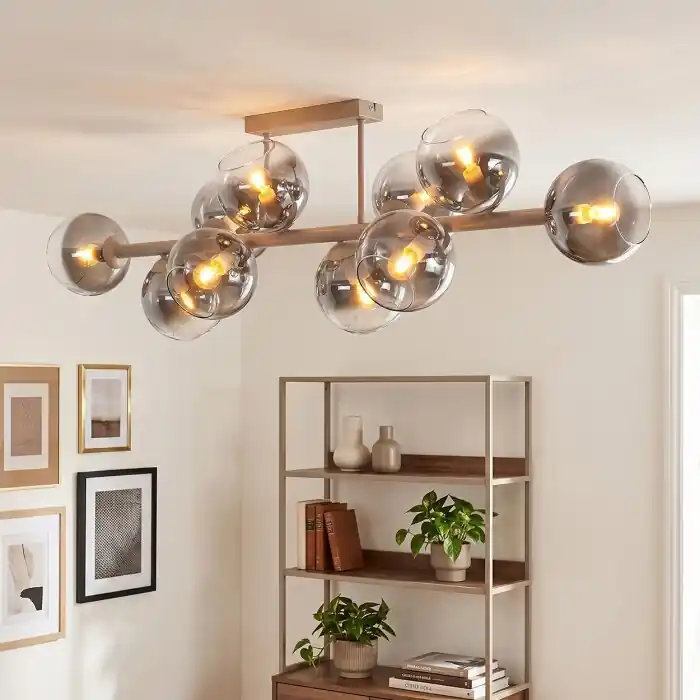 Koop Vandaag Koyoto retro plafondlamp met 10 lichtpunten, langwerpig met bolschermen