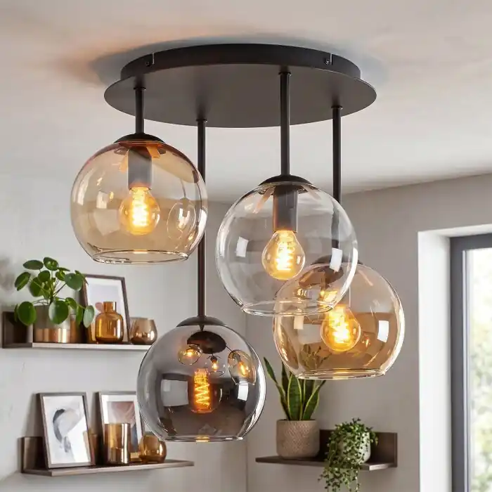 Koyoto plafondlamp 4-lichts met bolvormige kappen voor woonkamer en eetkamer Voordeelprijs