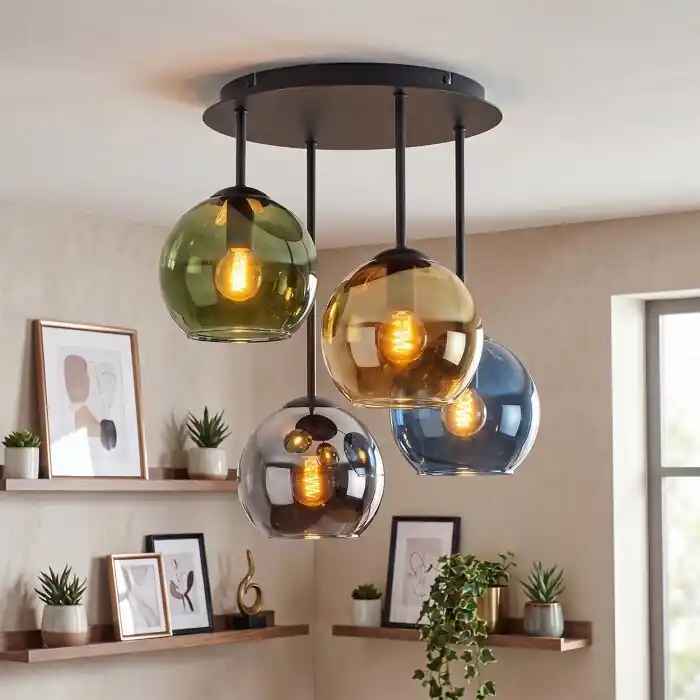 Koyoto plafondlamp 4-lichts met bolvormige kappen, E14, modern retro vintage Uitverkoop