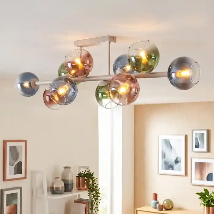 Koyoto 10-lichts plafondlamp met bolkappen voor woonkamer en eetkamer, retro Fabrieksprijs