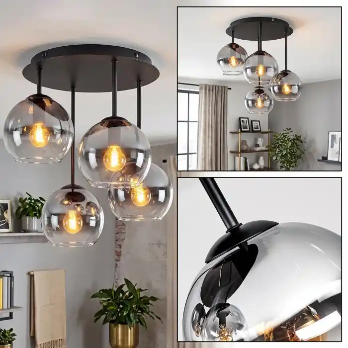 Gecertificeerd Koyoto plafondlamp met bolkappen, 4-lichts plafondverlichting Ø 38 cm