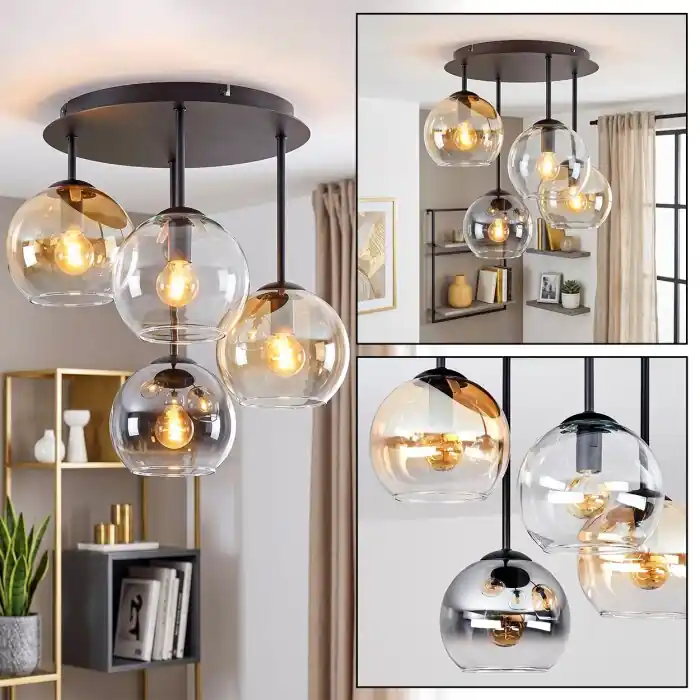 Koyoto plafondlamp 4-lichts met bolvormige kappen, E14 voor eetkamer en woonkamer Finale Uitverkoop