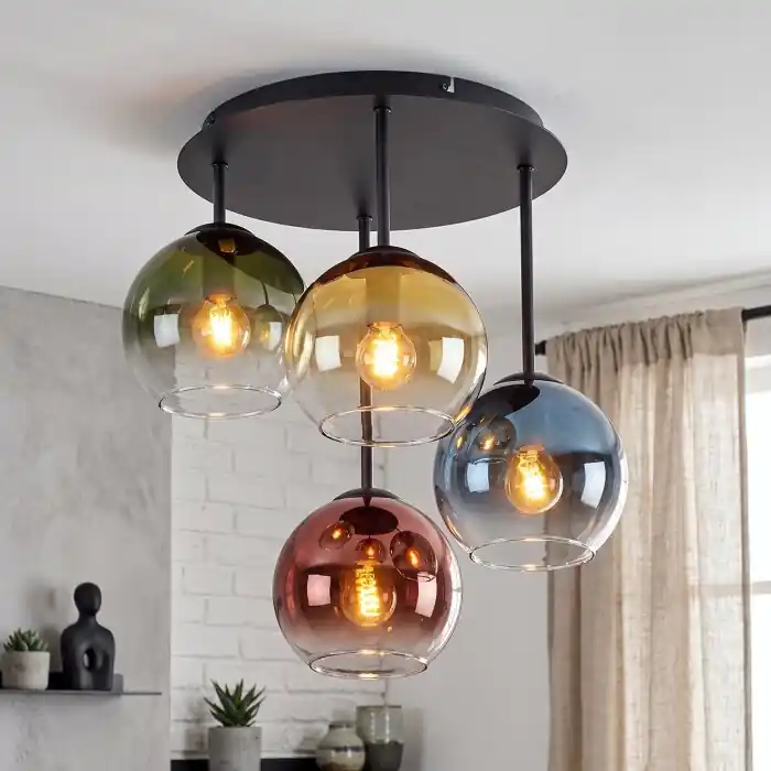 Koyoto retro plafondlamp 4-lichts met bolvormige lampenkappen E14 Ø 38 cm Laatste Versie