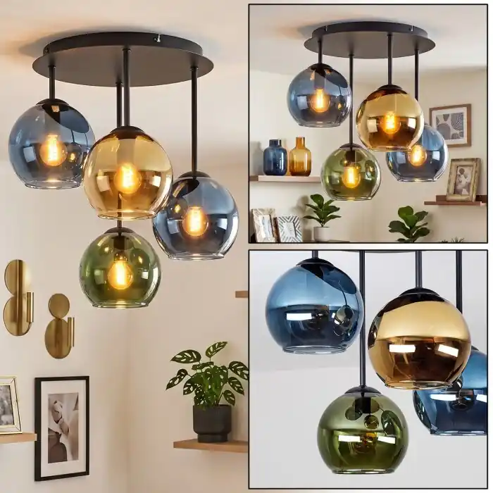 Koyoto 4-lichts ronde plafondlamp met bolkappen, ø 25 cm, modern retro Direct Beschikbaar