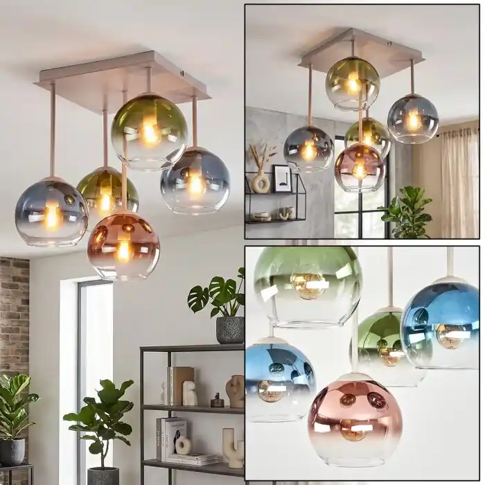 Express Levering Koyoto retro plafondlamp met bolkappen, 5-lichts, E14, modern vintage