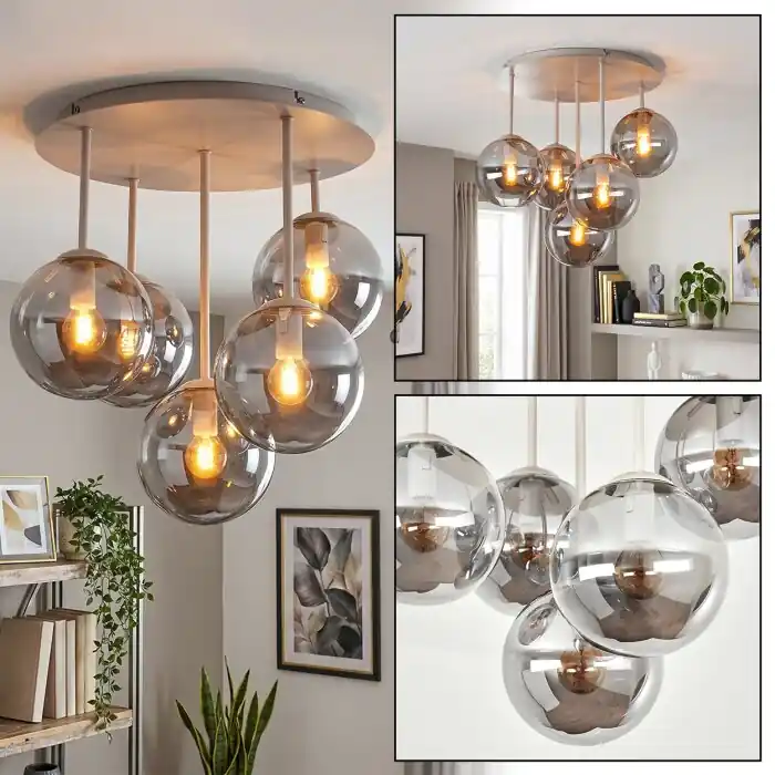 Gastor 5-lichts plafondlamp met bolkappen, rond Ø 45 cm, retro vintage Koop Online