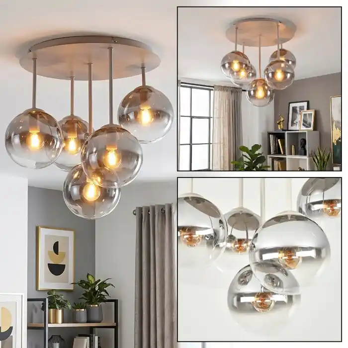 Gastor ronde plafondlamp met bolvormige kappen, 5-lichts, E14, Ø 45 cm Hete Deal