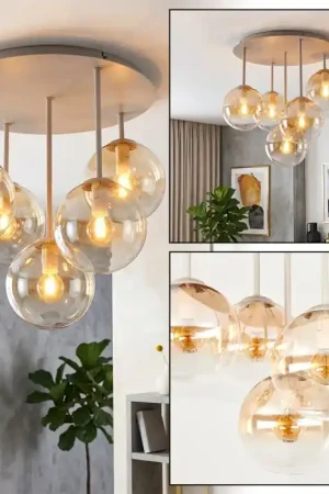 Aanbieding Gastor ronde retro vintage 5-lichts plafondlamp met bolkappen, E14, ø 45 cm