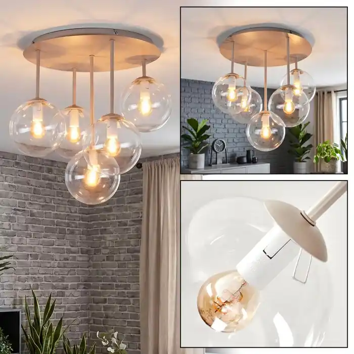 Seizoensaanbieding Gastor 5-lichts plafondlamp met bolvormige kappen, ronde lamp Ø 45 cm