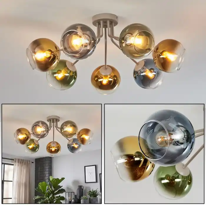 Koyoto plafondlamp met bolkappen, 7-lichts, E14, Ø 82 cm, modern retro design Must-Have