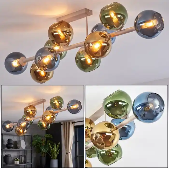 Koyoto retro 10-lichts plafondlamp met bolvormige kappen voor woon- en eetkamer Premium