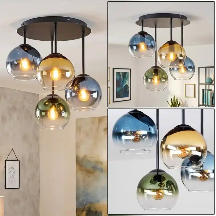 Voordeelprijs Koyoto plafondlamp met bolschermen, 4-lichts retro vintage voor eetkamer Ø 38 cm