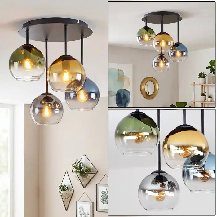 Koyoto 4-lichts plafondlamp met bolkappen, Ø 38 cm, E14, retro design Lage Prijs