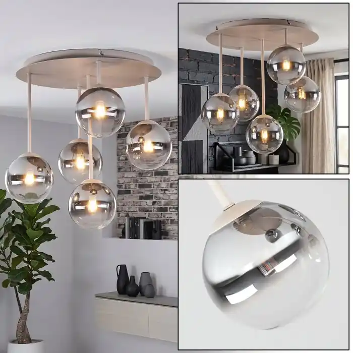 Chehalis 5-lichts ronde plafondlamp met bolvormige kappen, ø 43 cm, G9 Beperkte Voorraad