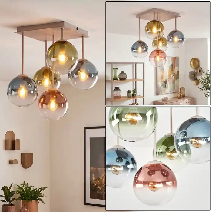 Gratis Retour Gastor 5-lichts plafondlamp met bolvormige kappen, retro vintage, ø 37 cm