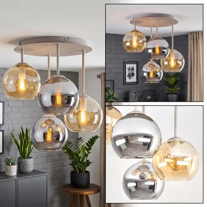 Koyoto 4-lichts globe plafondlamp met bolvormige kappen, E14, vintage Seizoensaanbieding