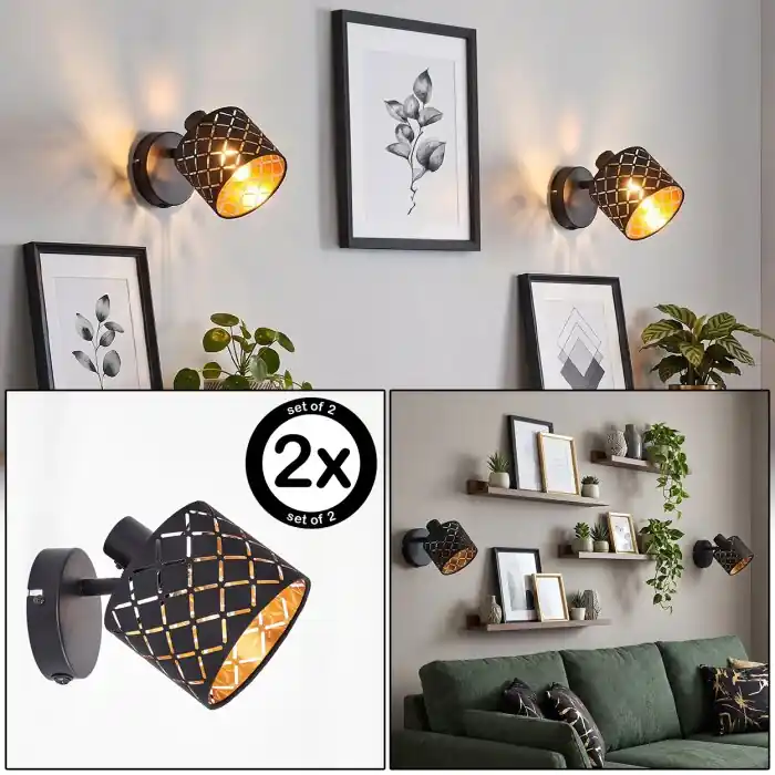 Speciale Aanbieding Tallaboa verstelbare wandlamp set van 2 met stoffen lampenkap met patroon