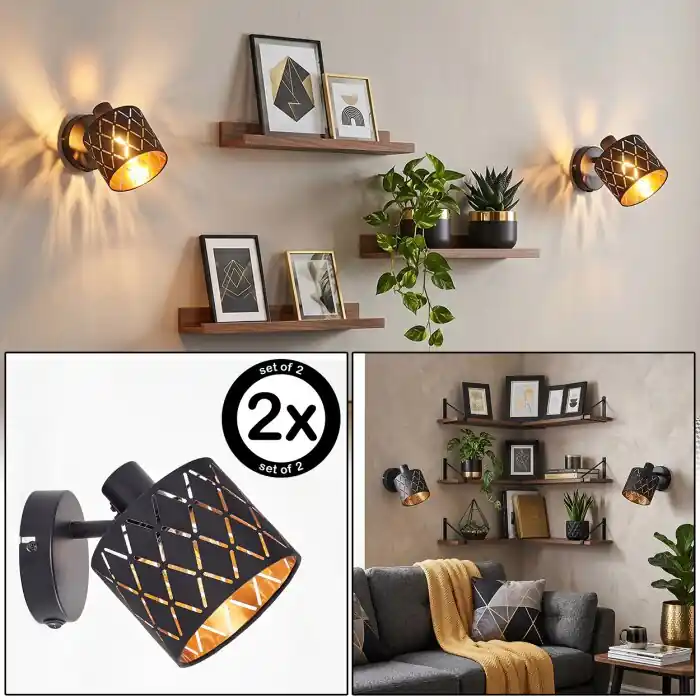 Beperkt Aanbod Alsen wandlamp set van 2 met schakelaar en lampenkap met uitsparingen E14