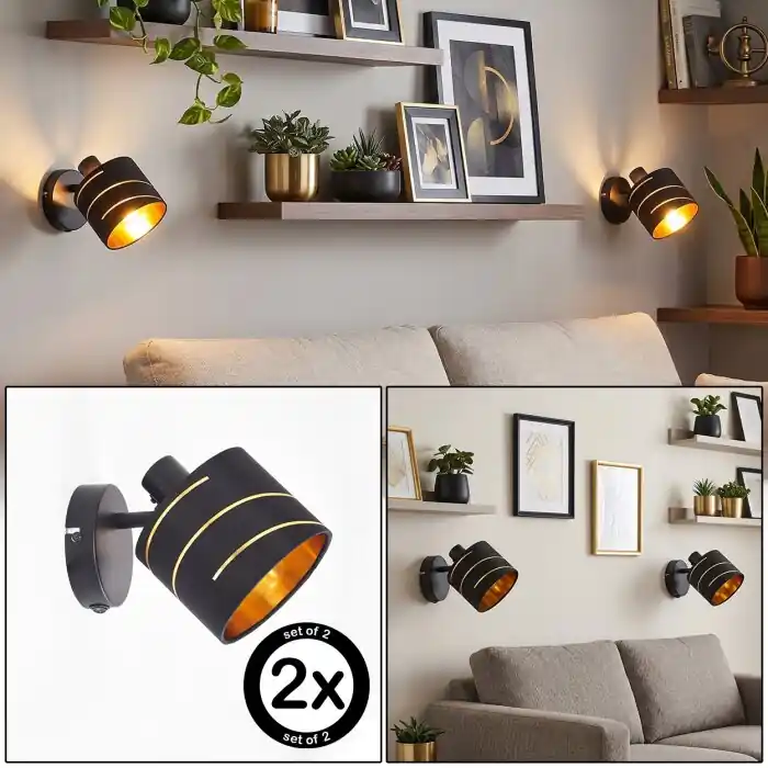 Tijdelijk Beschikbaar Alsen wandlamp set van 2 met stoffen lampenkap met patroon, draaibare lampkop
