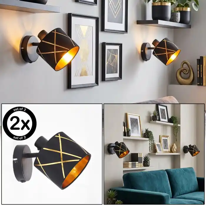 Dagaanbieding Opatija verstelbare wandlamp met schakelaar, lampenkap met uitsparingen, set van 2