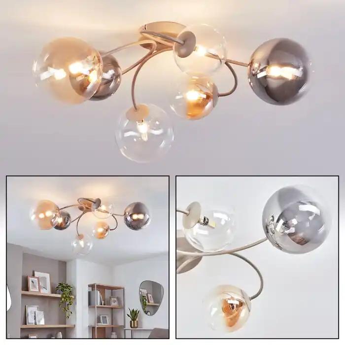 Voordeelprijs Chehalis retro plafondlamp met bolkappen, 6-lichts, Ø 64 cm, vintage stijl