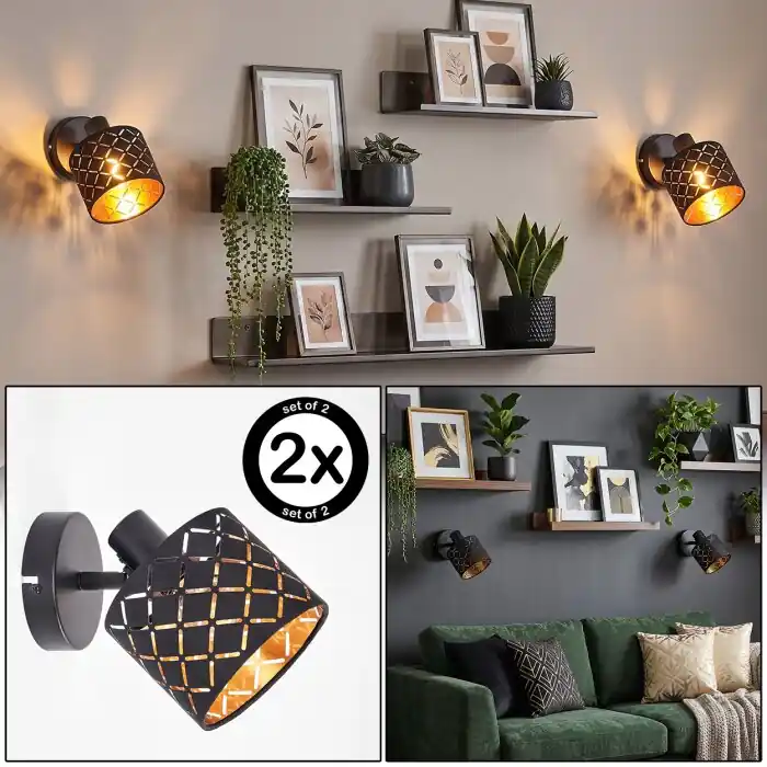 Koop Online Tallaboa verstelbare wandlamp met stoffen lampenkap met patroon, set van 2
