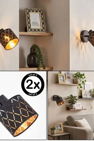 Alsen wandlamp met lampenkap met uitsparingen, draaibare wandspot, 2-delig Aanbieding