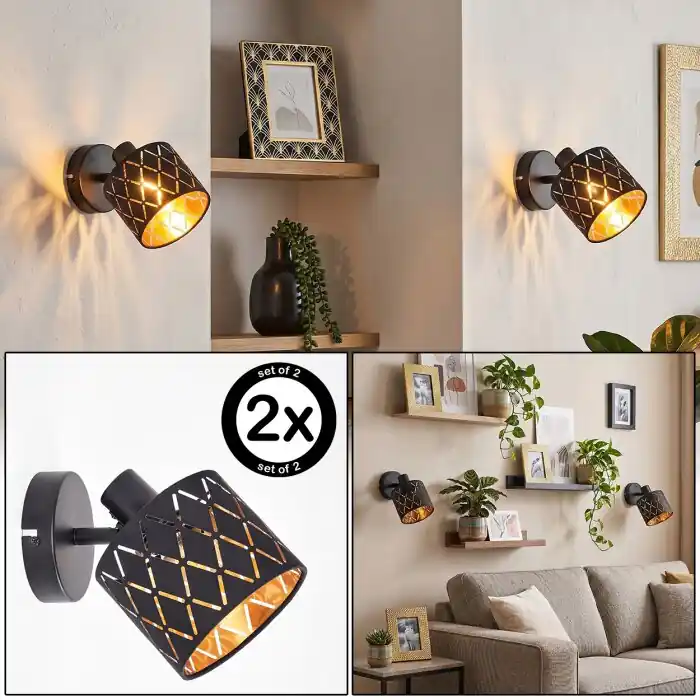 Alsen wandlamp met lampenkap met uitsparingen, draaibare wandspot, 2-delig Aanbieding