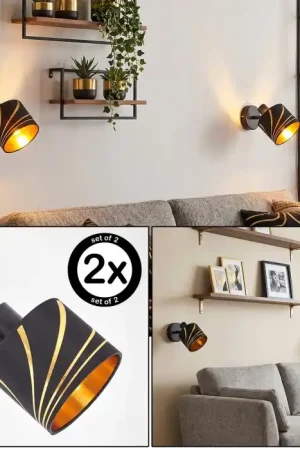 Alsen draaibare wandlamp set van 2, zwenkbare kap E14 met gouden sleuven Direct Beschikbaar