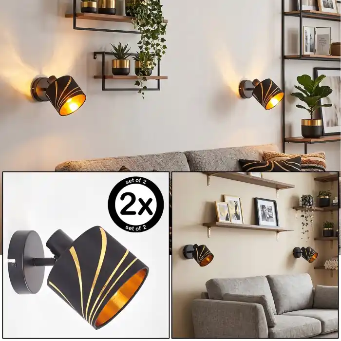 Alsen draaibare wandlamp set van 2, zwenkbare kap E14 met gouden sleuven Direct Beschikbaar