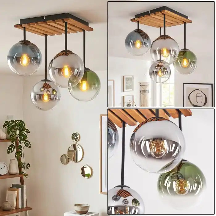 Gastor plafondlamp 4-lichts met bolkappen, E14 fitting, retro vintage stijl Weekendaanbieding
