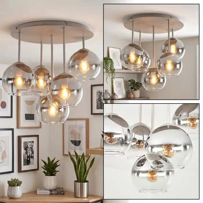 Koyoto plafondlamp met bolkappen, 5-lichts E14, Ø 45 cm, modern retro Betaalbaar