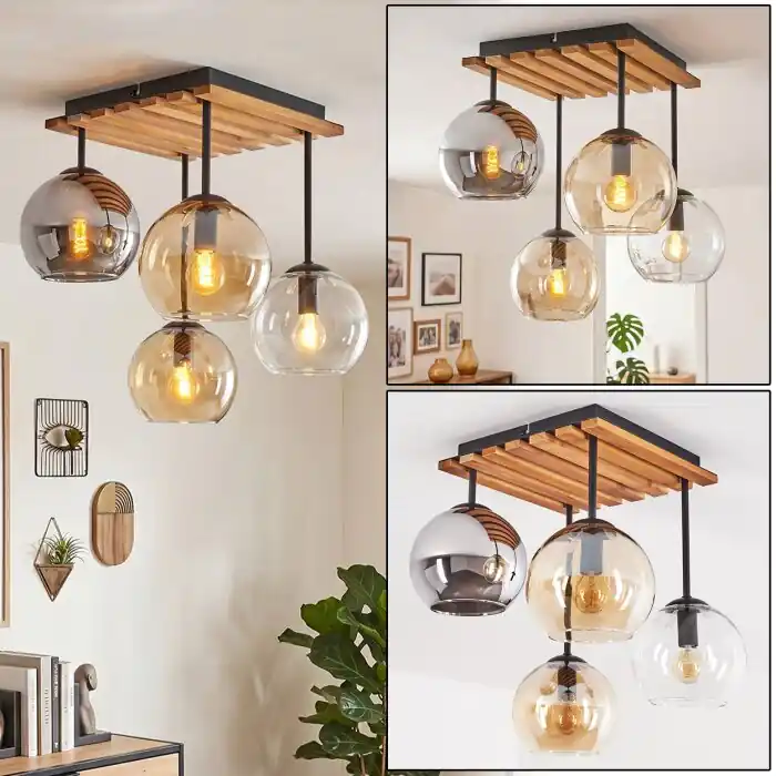 Meest Verkocht Koyoto 4-lichts retro plafondlamp met bolkappen, E14, woonkamer en hal