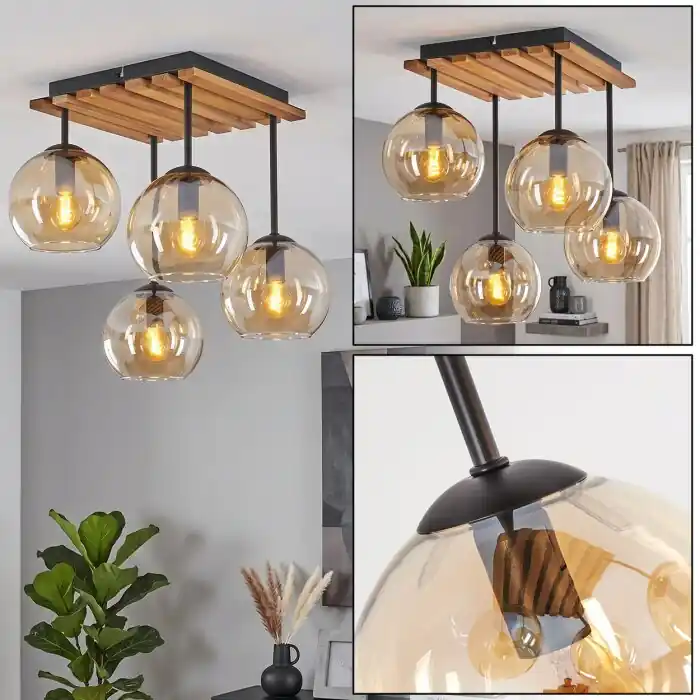 Koyoto 4-lichts plafondlamp met bolkappen, E14, retro boho voor eetkamer Fabrieksprijs