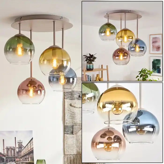 Lage Kosten Koyoto retro plafondlamp met 4 bolkappen, rond design ø 38 cm voor woonkamer