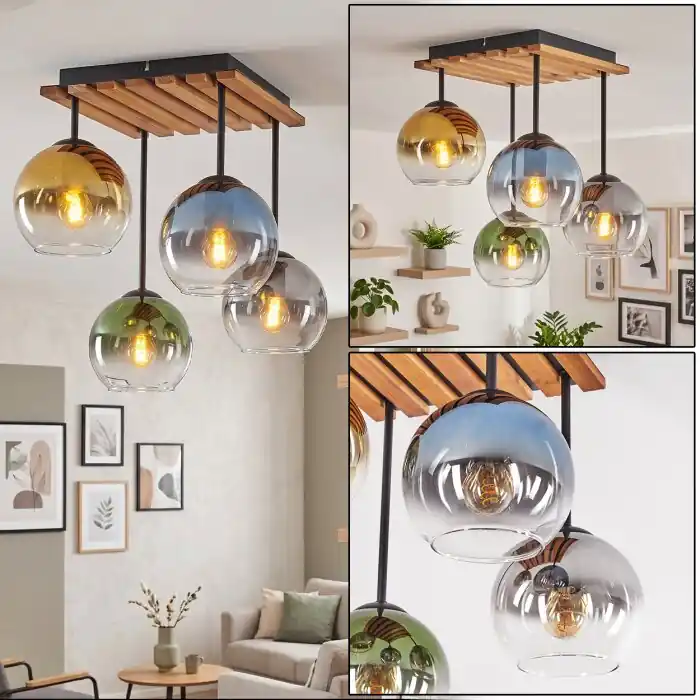 Koyoto 4-lichts E14 plafondlamp met bolvormige kappen, retro boho stijl Betrouwbaar