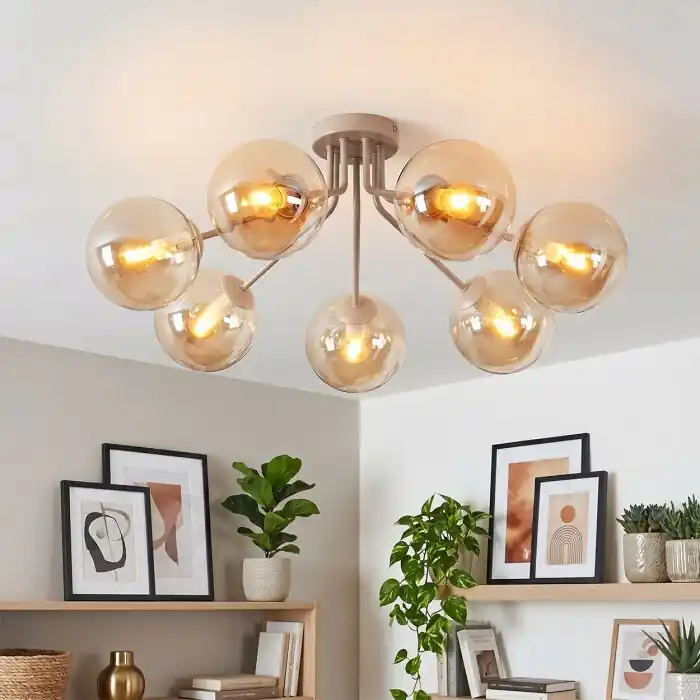 Gastor vintage plafondlamp 7-lichts, retro lamp met ronde bolkappen, ø 82 cm Flitsaanbieding