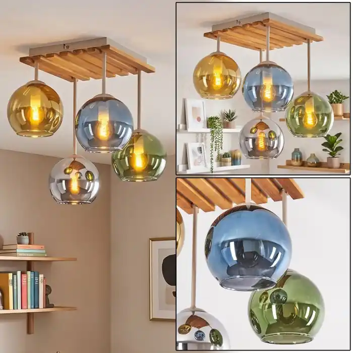 Koyoto plafondlamp met bolvormige kappen, 4-lichts E14 voor eetkamer en woonkamer Snelle Levering