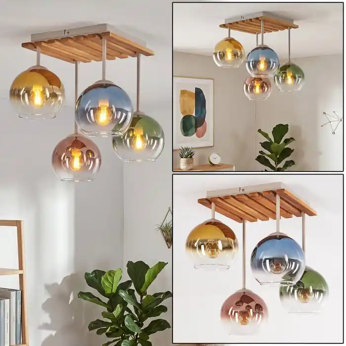 Koyoto plafondlamp 4-lichts met E14 fittingen en bolvormige kappen, retro Express Levering