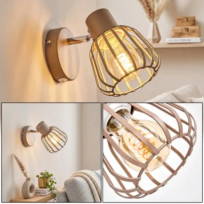 Alleen Vandaag Keldor wandlamp met aan-uitschakelaar, verstelbare wandspot met kooikap