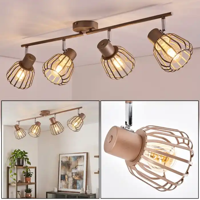 Keldor 4-lichts plafondspot E27 met draaibare kooikappen retro vintage Weekendaanbieding
