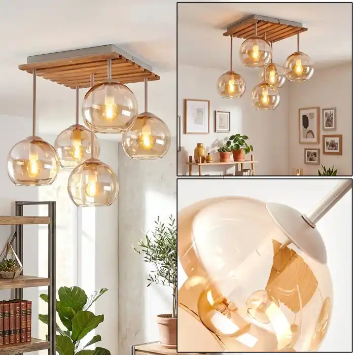 Koyoto 5-lichts plafondlamp, retro plafondverlichting met bolvormige kappen E14 Express Levering